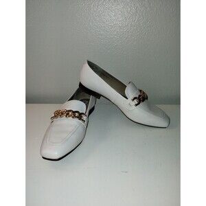 STEVE MADDEN RILYNN GOLD CHAIN WHITE LOAFER Women's Size 7.5 M EUC